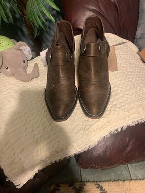 Roper Brown Western Ankle Boots with Buckle Strap